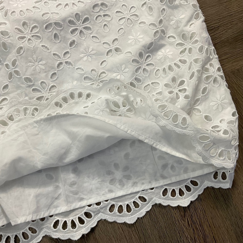 J.Crew Floral Eyelet Bell Sleeve Scalloped Hem Shift Dress Womens 6 White Boho - Picture 5 of 9